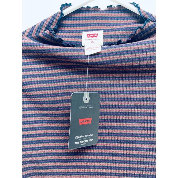LEVI'S XS Women's Flora Retro Stripe Rib Mock neck Long Sleeve Shirt Purple New - Picture 9 of 11